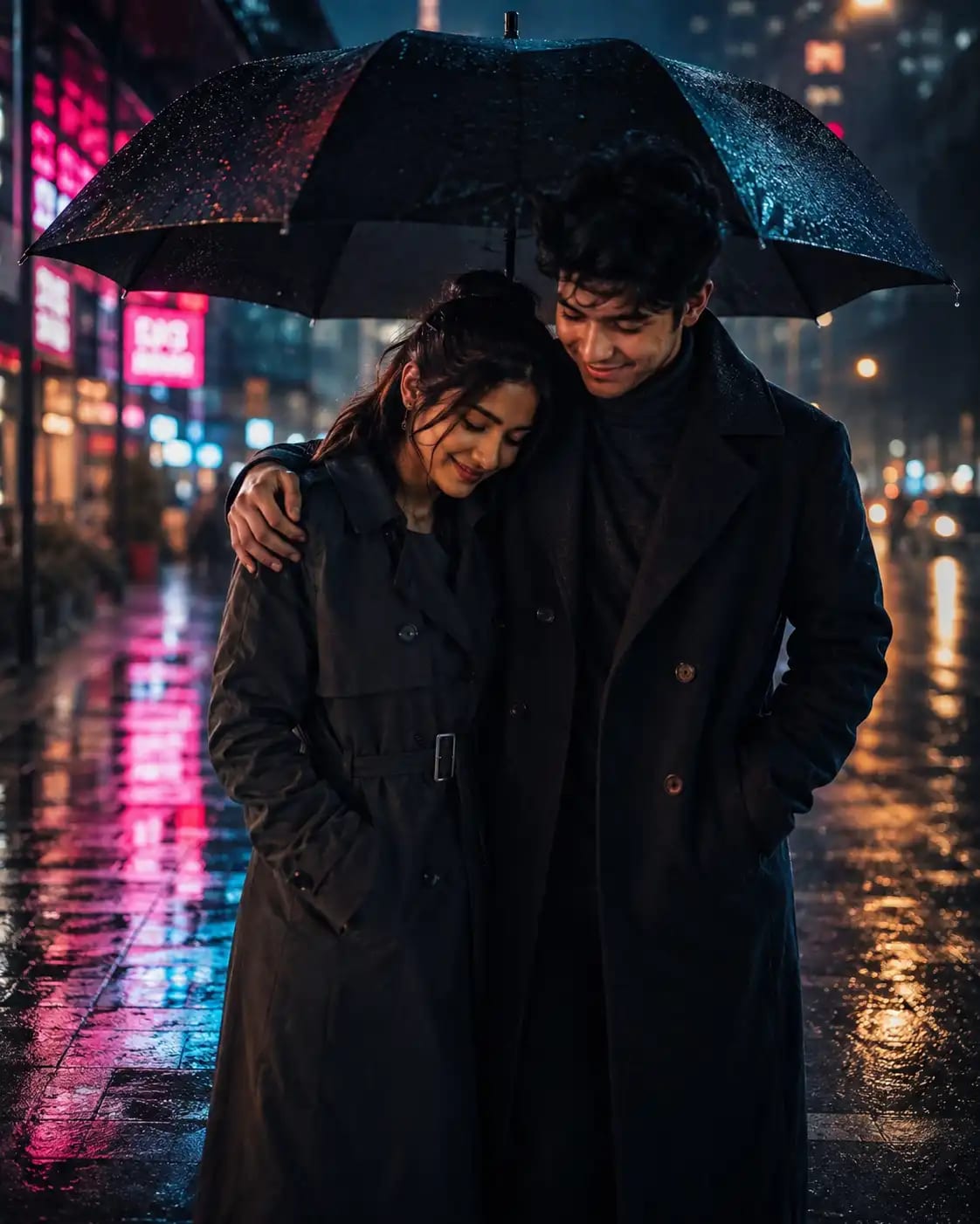 Rainy Street Cinematic Embrace Portrait