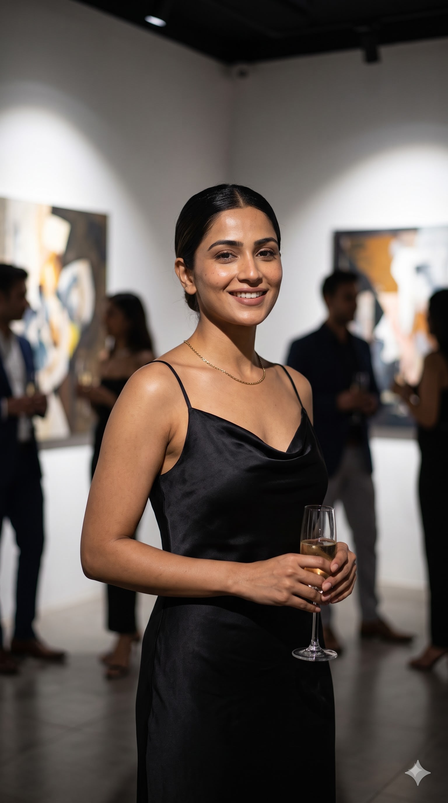 Art Gallery Opening Night Portrait in Black Slip Dress