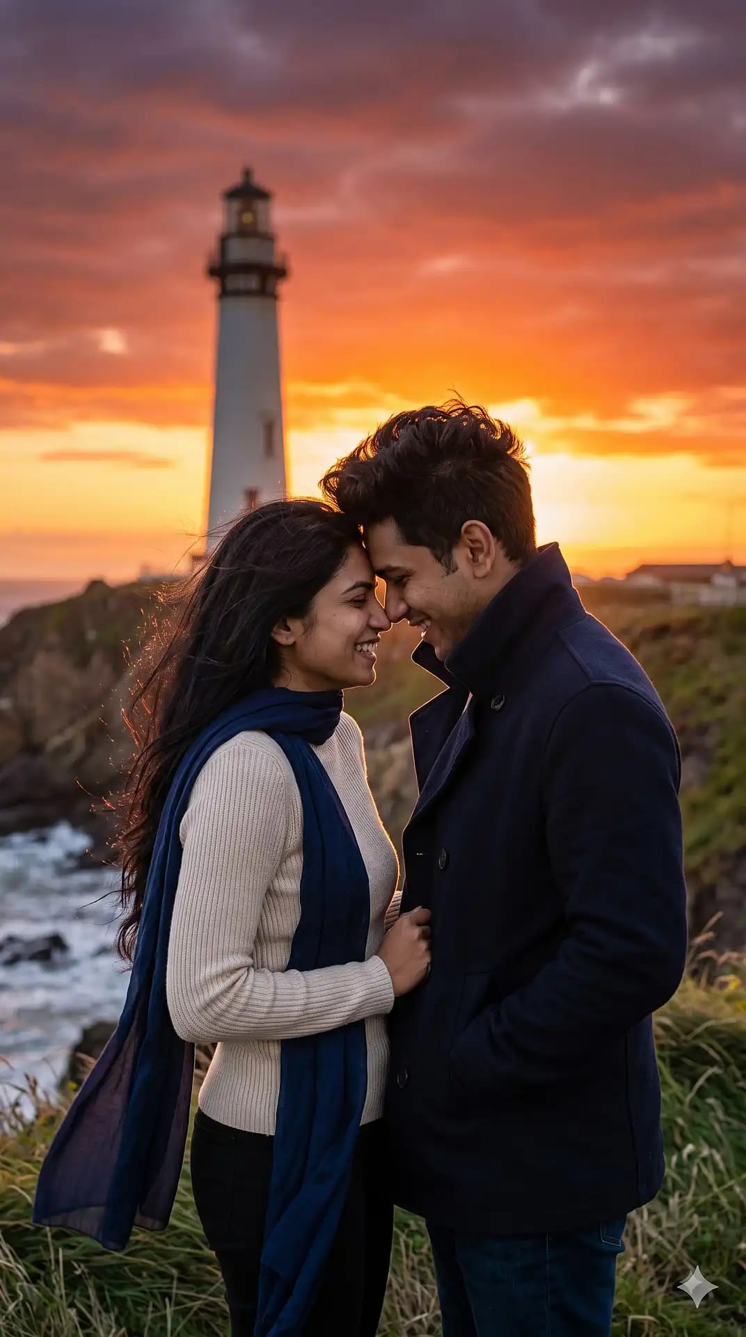 Lighthouse Cliffside Sunset Couple Portrait