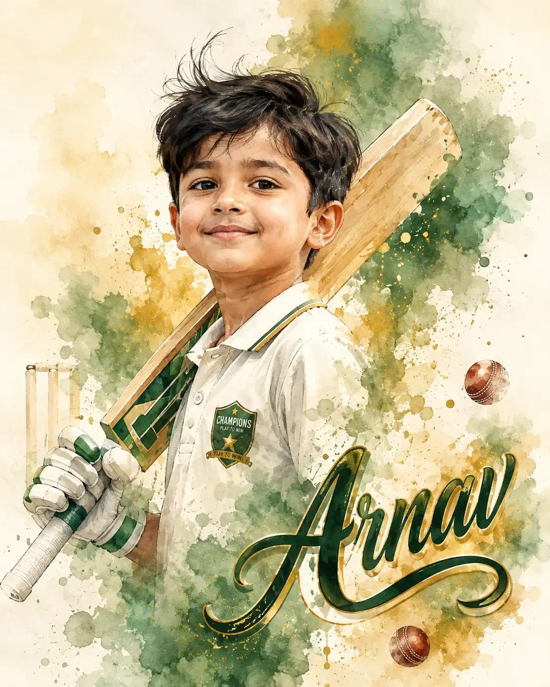 Watercolor Cricket Star Name Poster for Kids