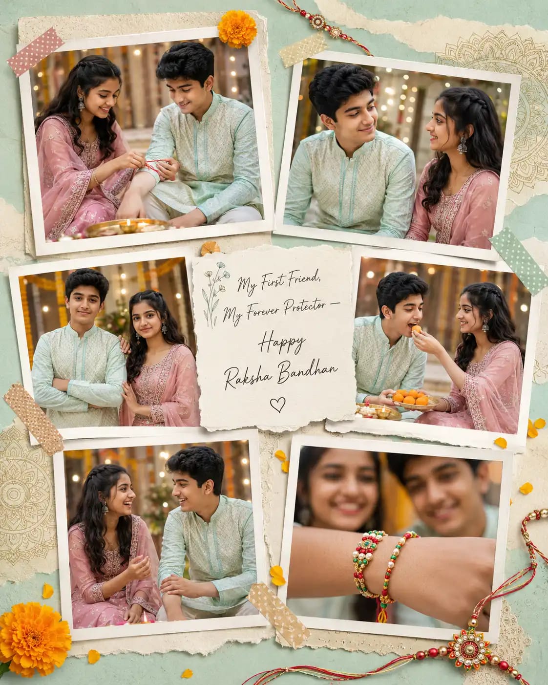 Rakhi Memory Scrapbook Collage | Brother Sister collage AI Photo Prompt