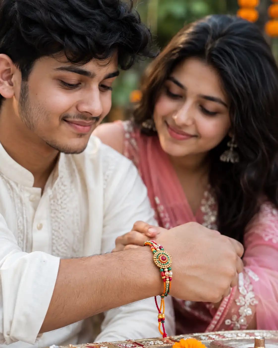Close-Up Rakhi Wrist Detail Portrait | AI Rakhi Photo Prompt (Free)