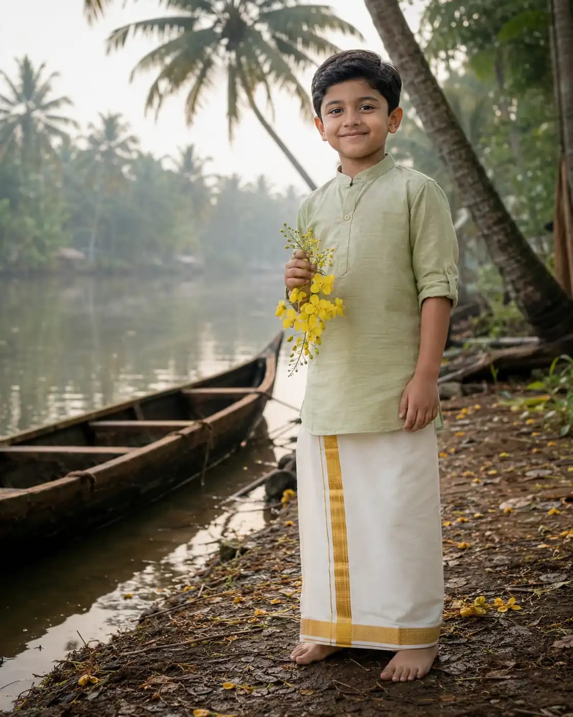 Kerala Backwater Onam Morning Portrait | Onam AI Photo Prompt