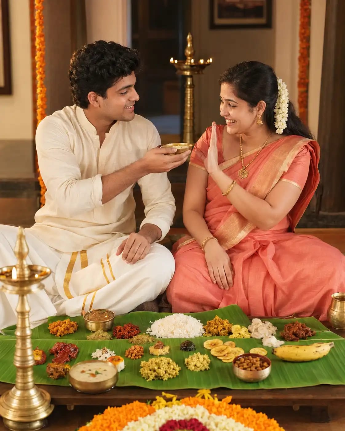 Sadhya Feast Table Onam Couple Portrait