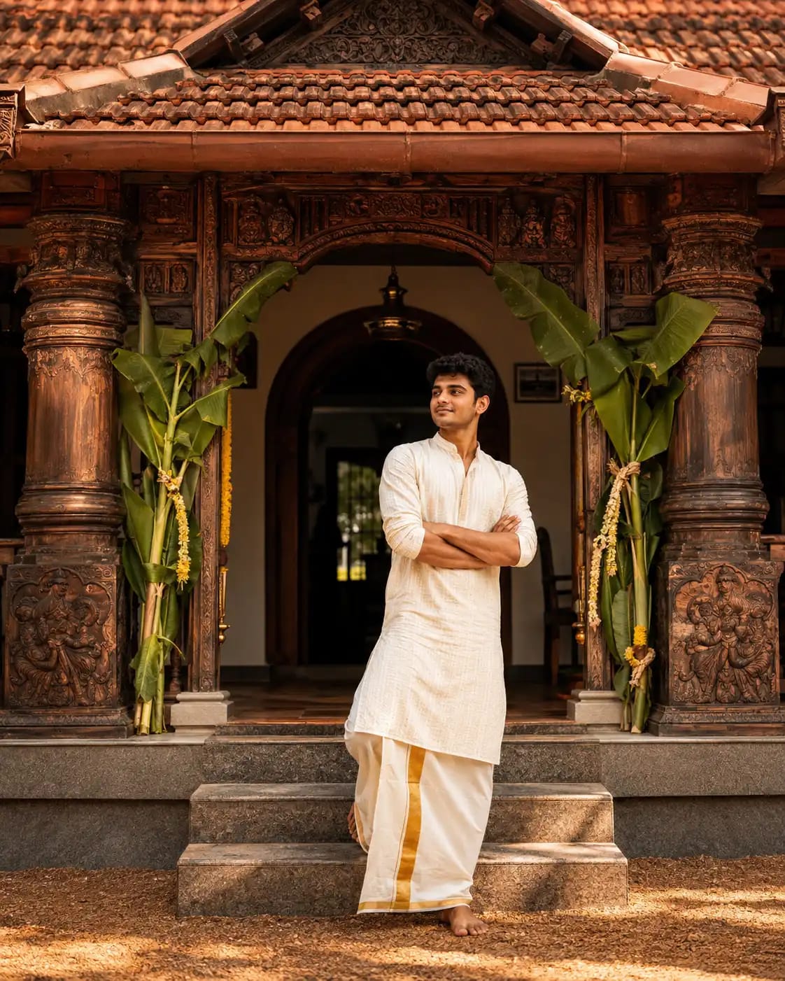 Ancestral Kerala Home Entrance Onam Portrait