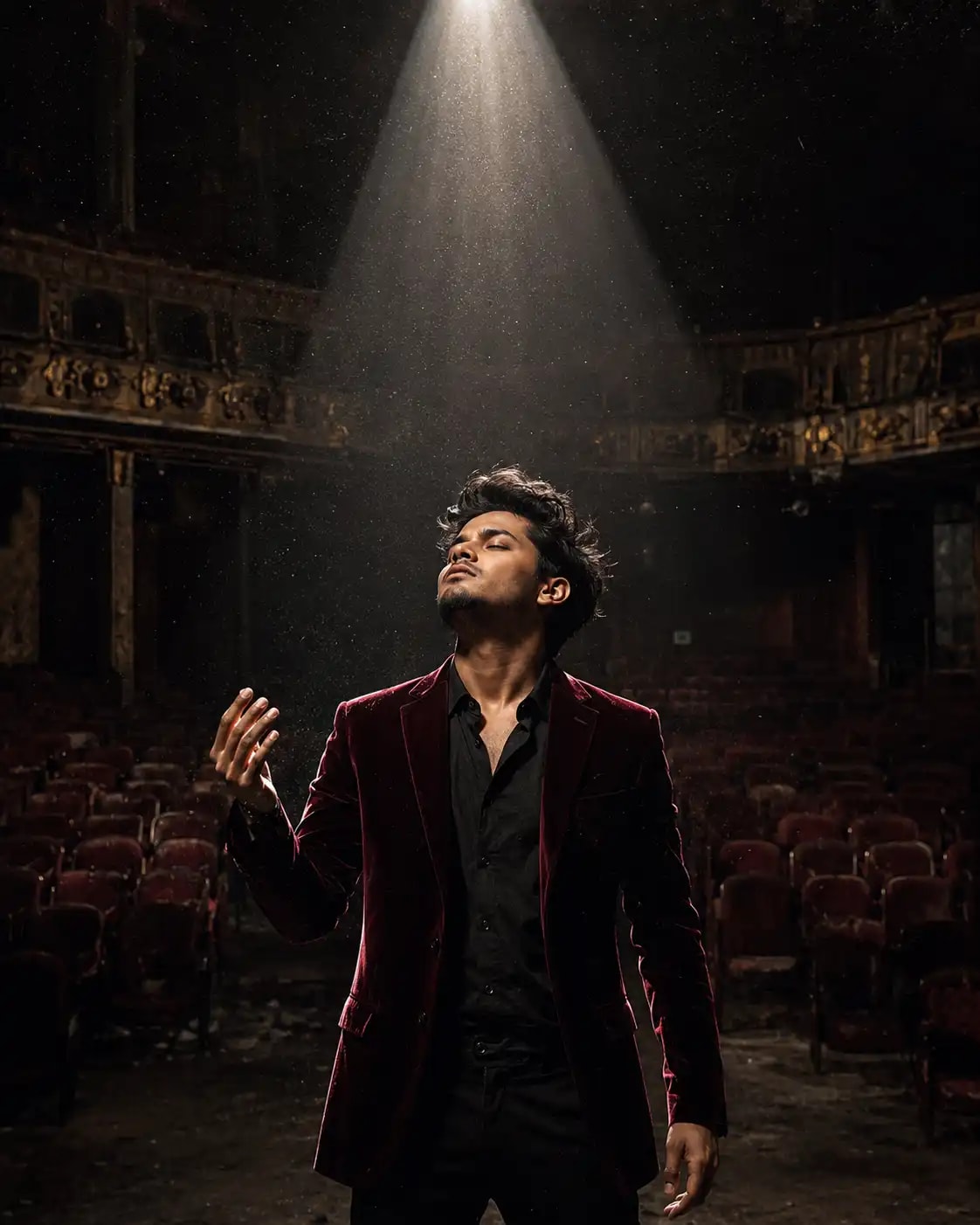 Abandoned Theater Spotlight Cinematic Portrait