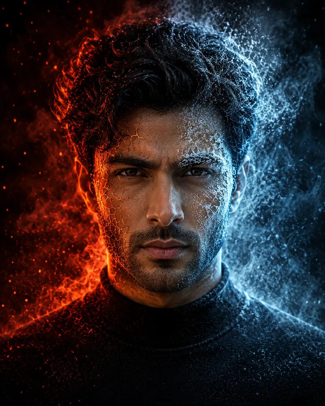 Fire & Frost Split Portrait | Duality AI Prompt