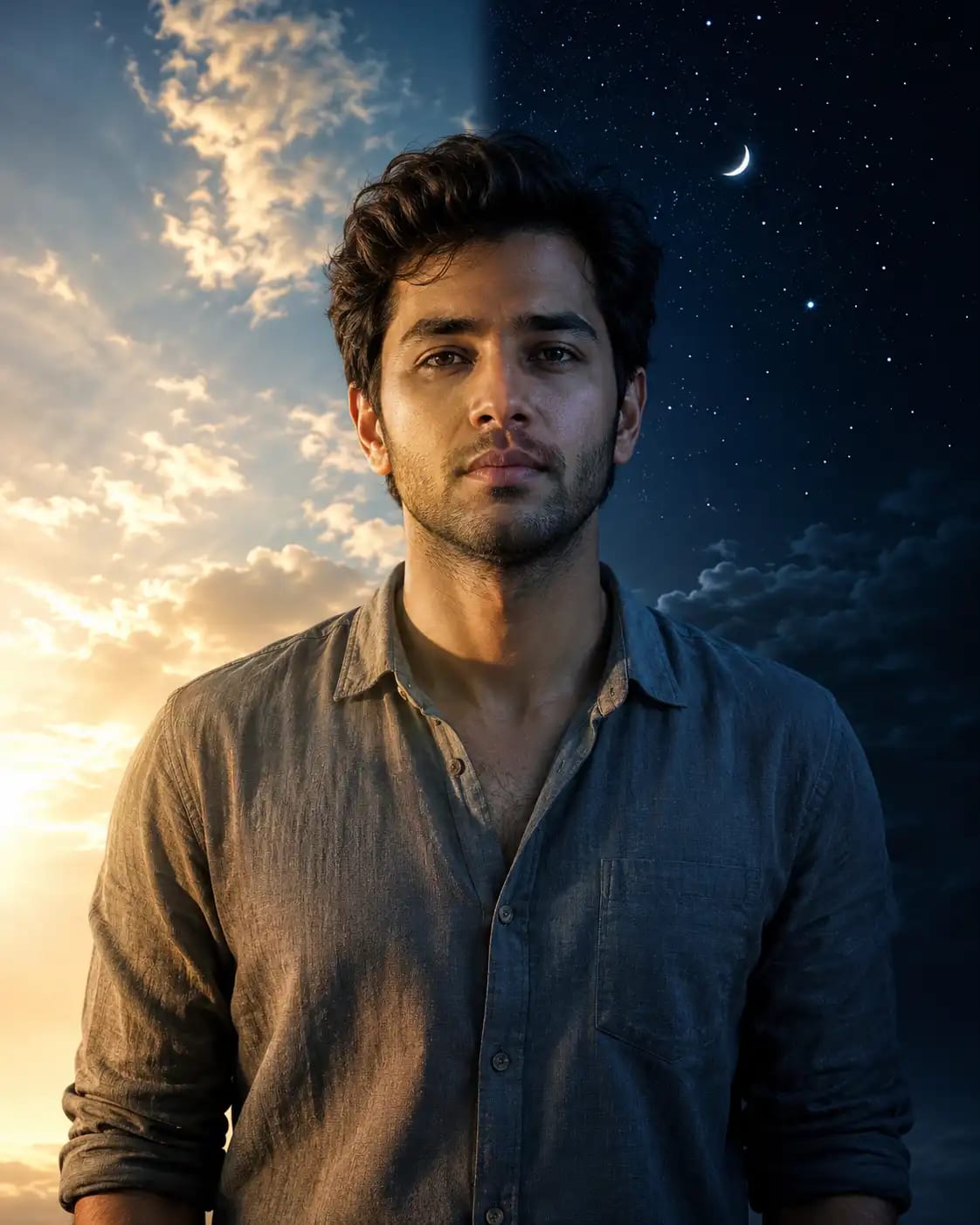 Day & Night Sky Duality Portrait | Trending AI