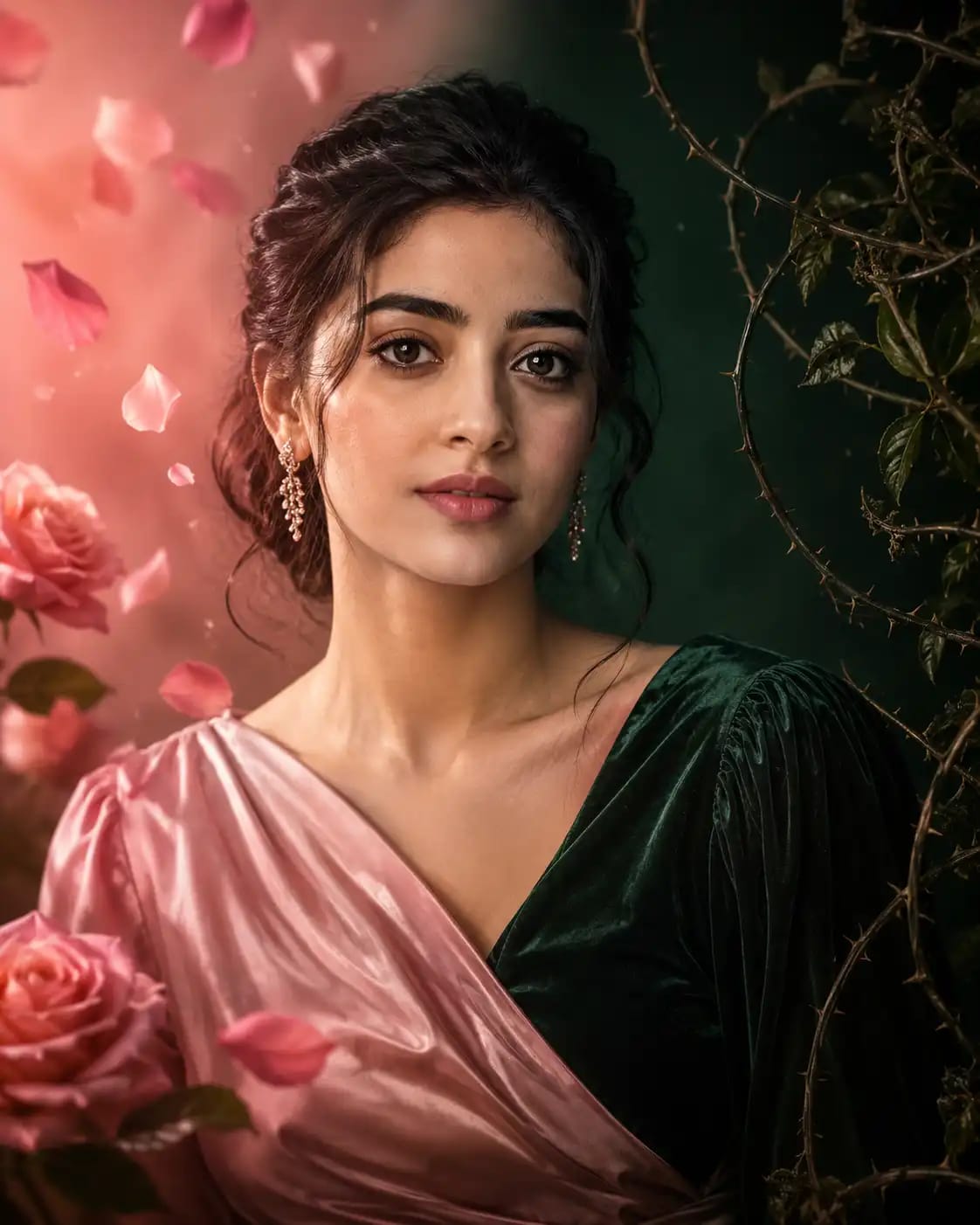 Rose & Thorn Duality Portrait | Girls AI Prompt