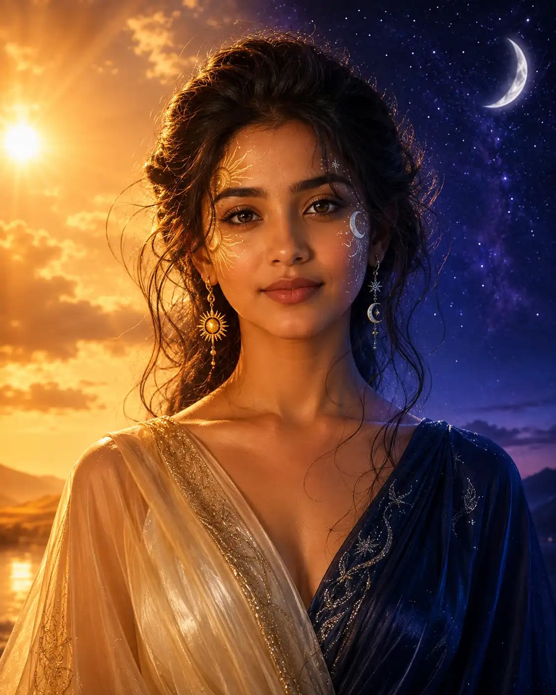 Sun & Moon Goddess Portrait | Girls AI Photoshoot