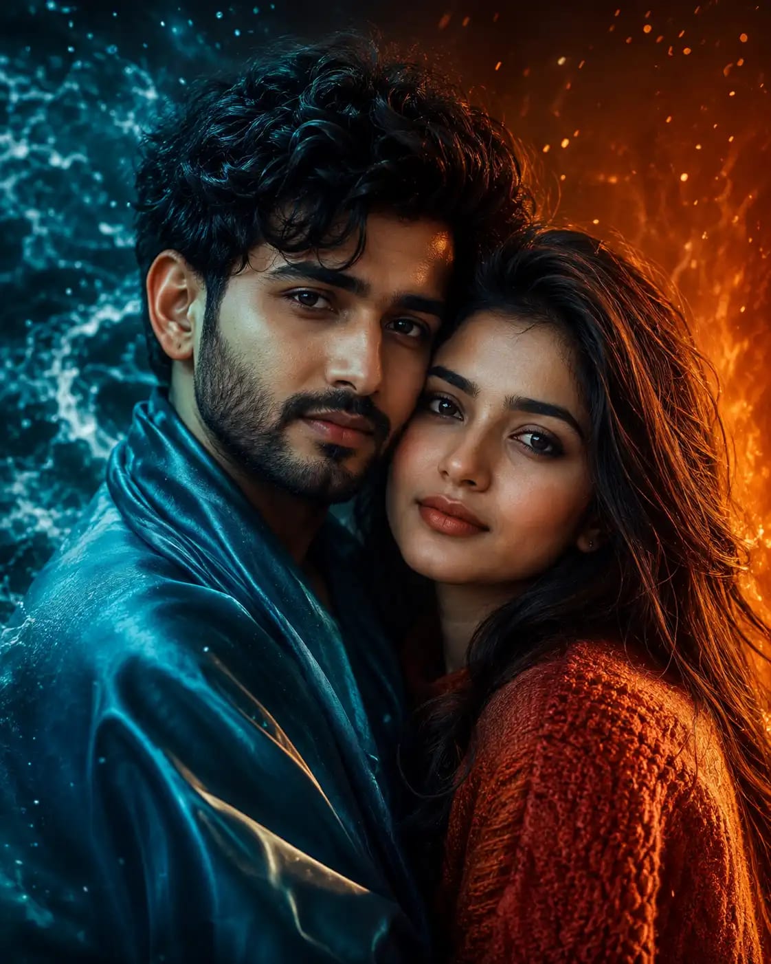 Ocean & Ember Duality Portrait | Couple AI Photo