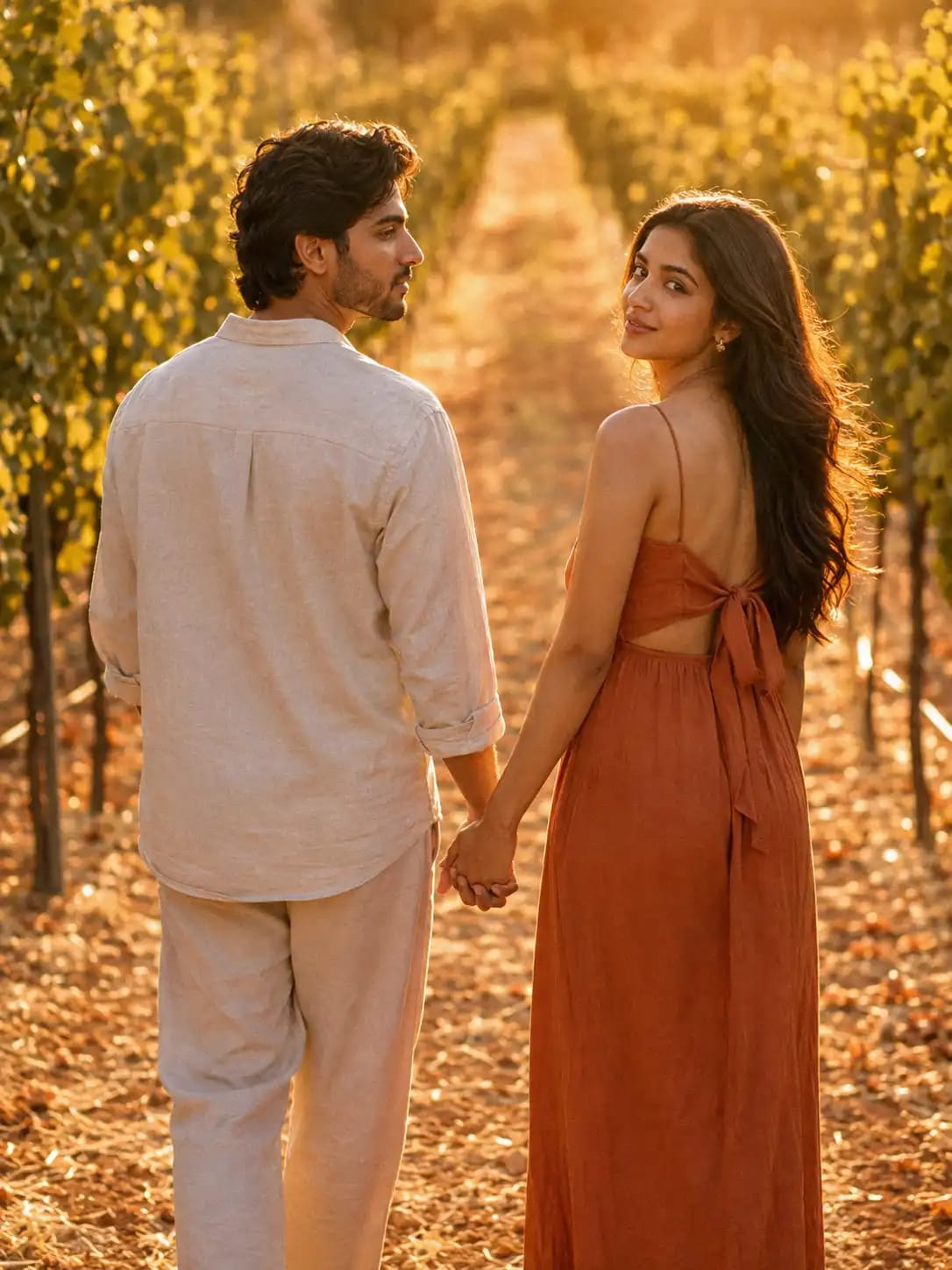 Vineyard Row Golden Portrait | Couple AI Prompt