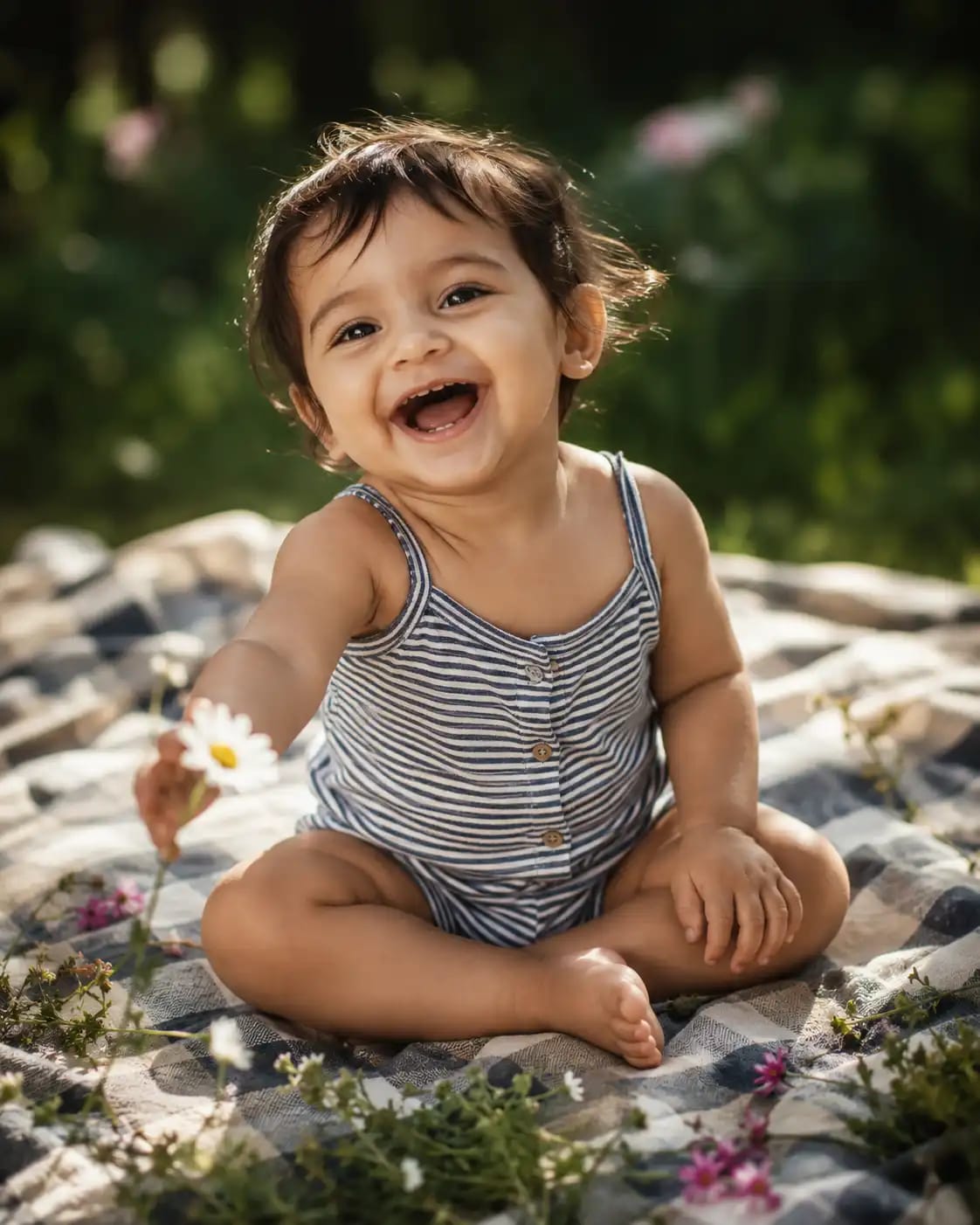 Garden Picnic Blanket Portrait | Kids AI Photo