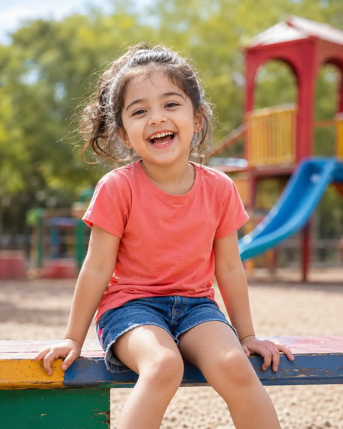 Playground Bench Candid Portrait | Kids AI Prompt sample output