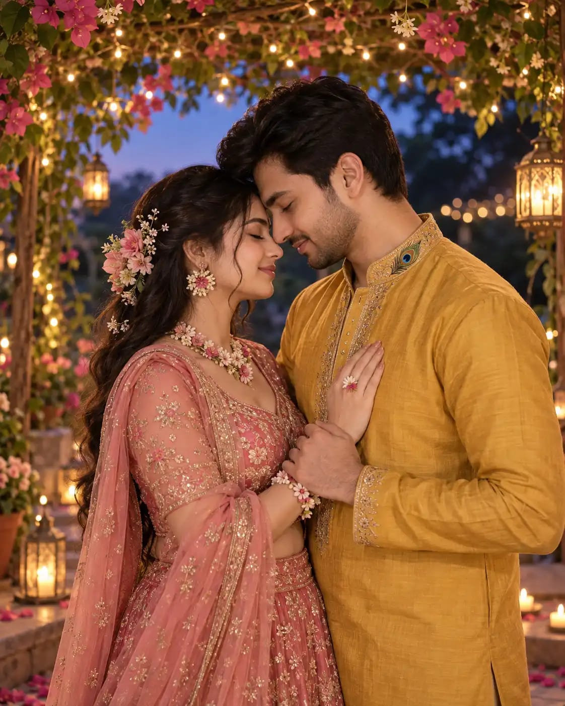 Radha Krishna Garden Reverie Portrait | Couple AI sample output