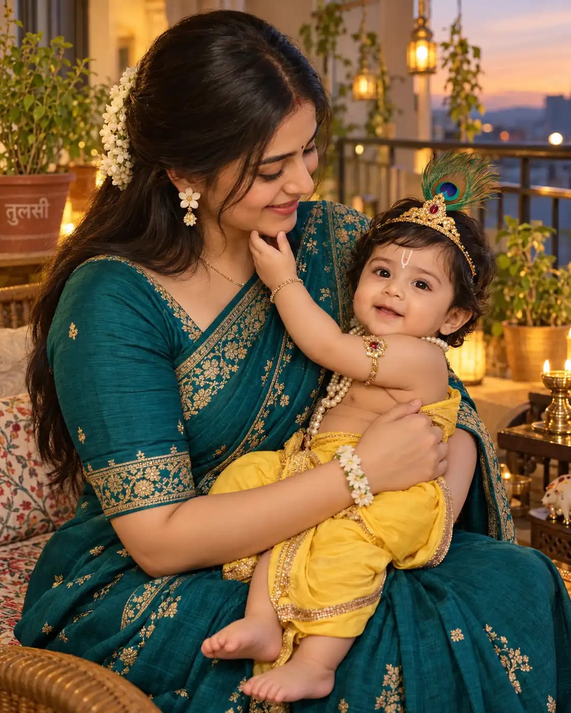 Mother & Little Kanha Balcony Portrait | Janmashtami sample output
