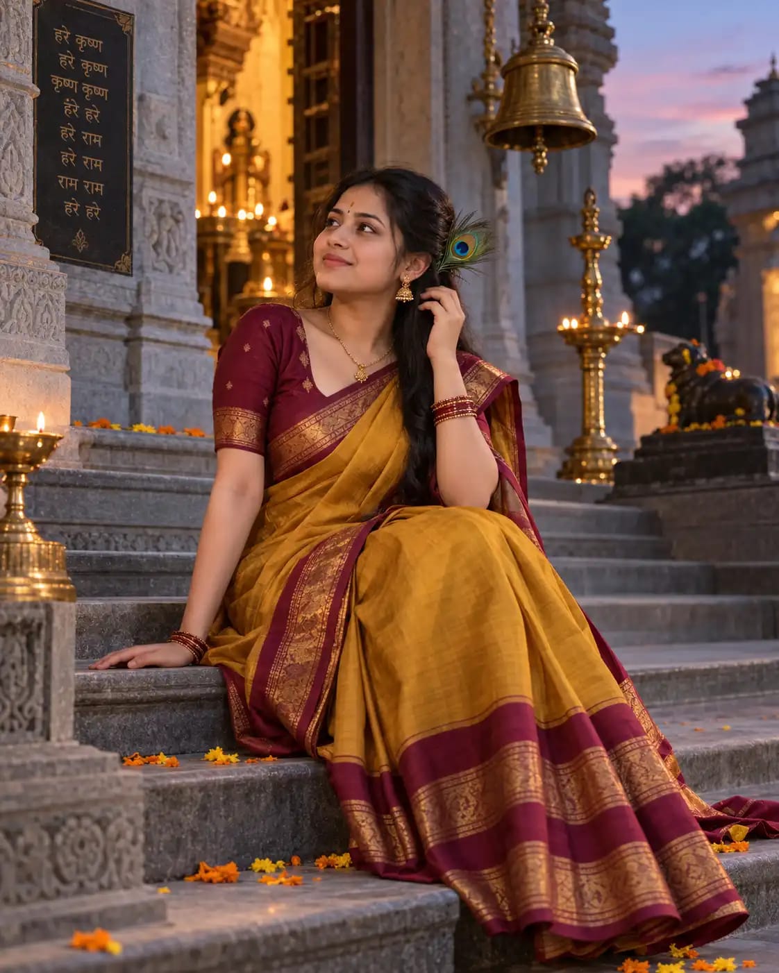 Peacock Feather Temple Steps Portrait | Janmashtami sample output