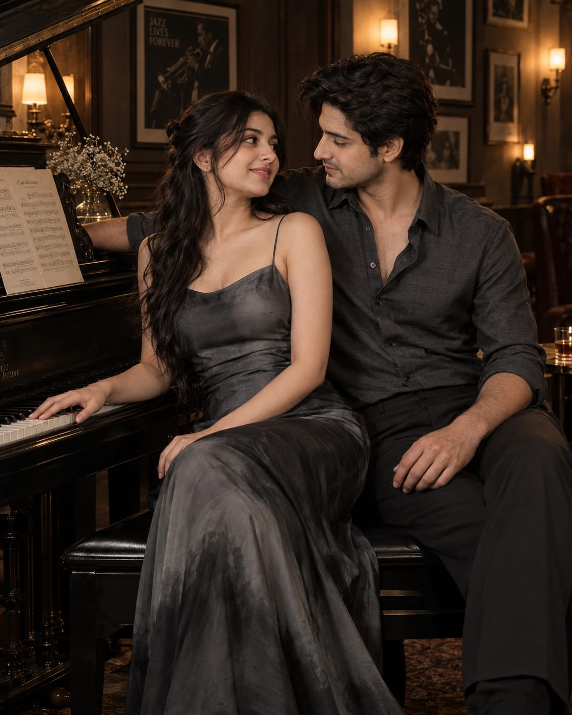 Old Piano Lounge Couple Portrait | Couple AI sample output