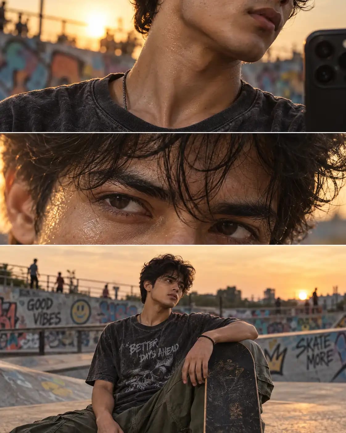 Urban Skatepark Triptych | Concrete Grit Split Portrait