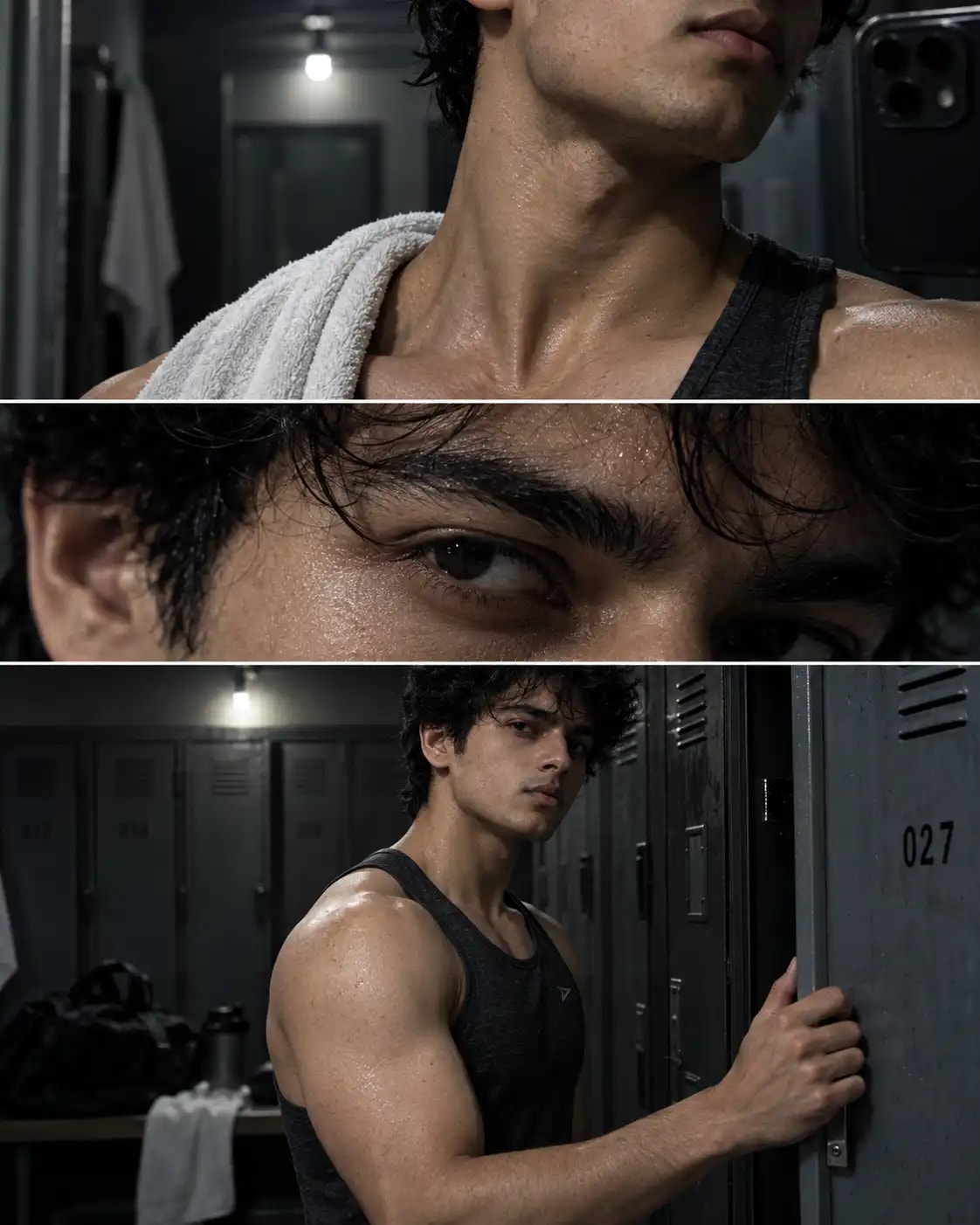 Gritty Locker Room Triptych | Athletic Split Portrait Collage sample output
