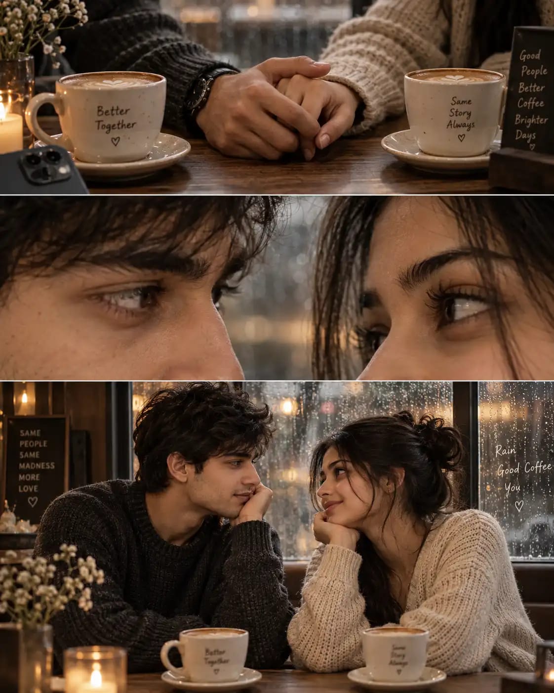 Café Window Triptych | Rainy Afternoon Couple Split sample output