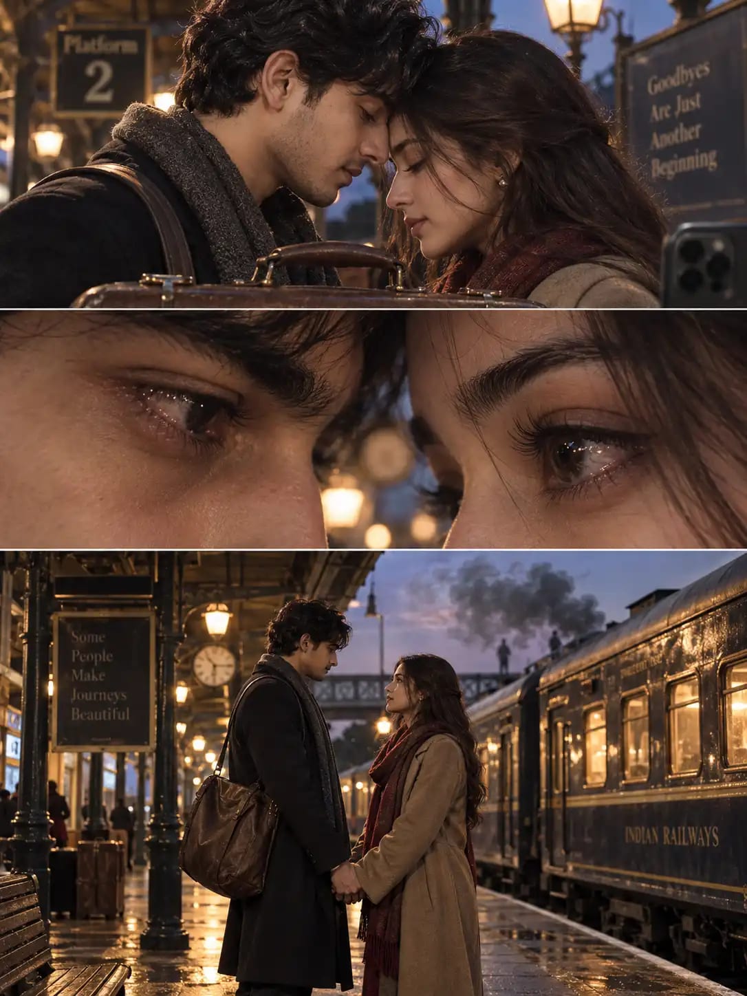 Vintage Train Platform Triptych | Farewell Moment Couple Portrait