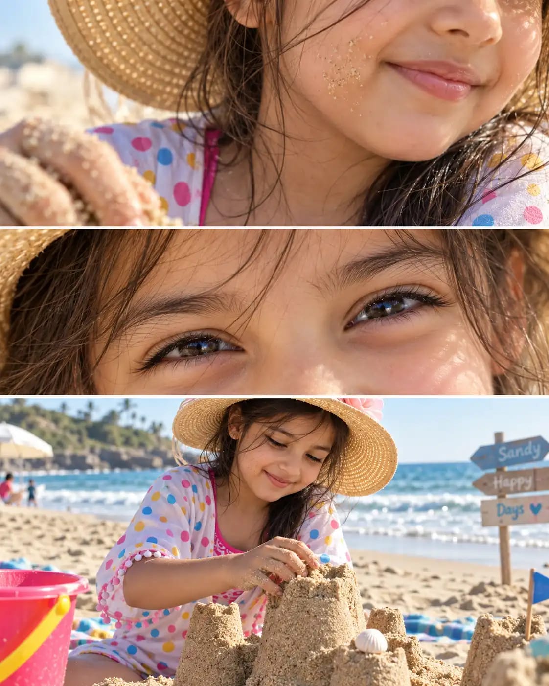 Beach Sandcastle Triptych | Sunny Kids Split Portrait sample output