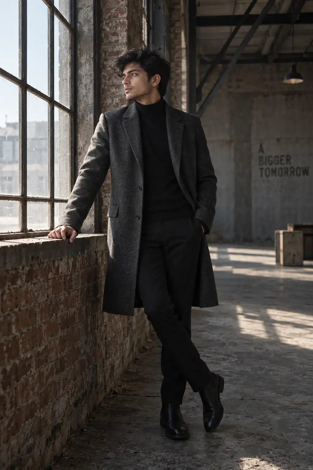 Industrial Loft Window Editorial | Moody Minimalist Portrait sample output
