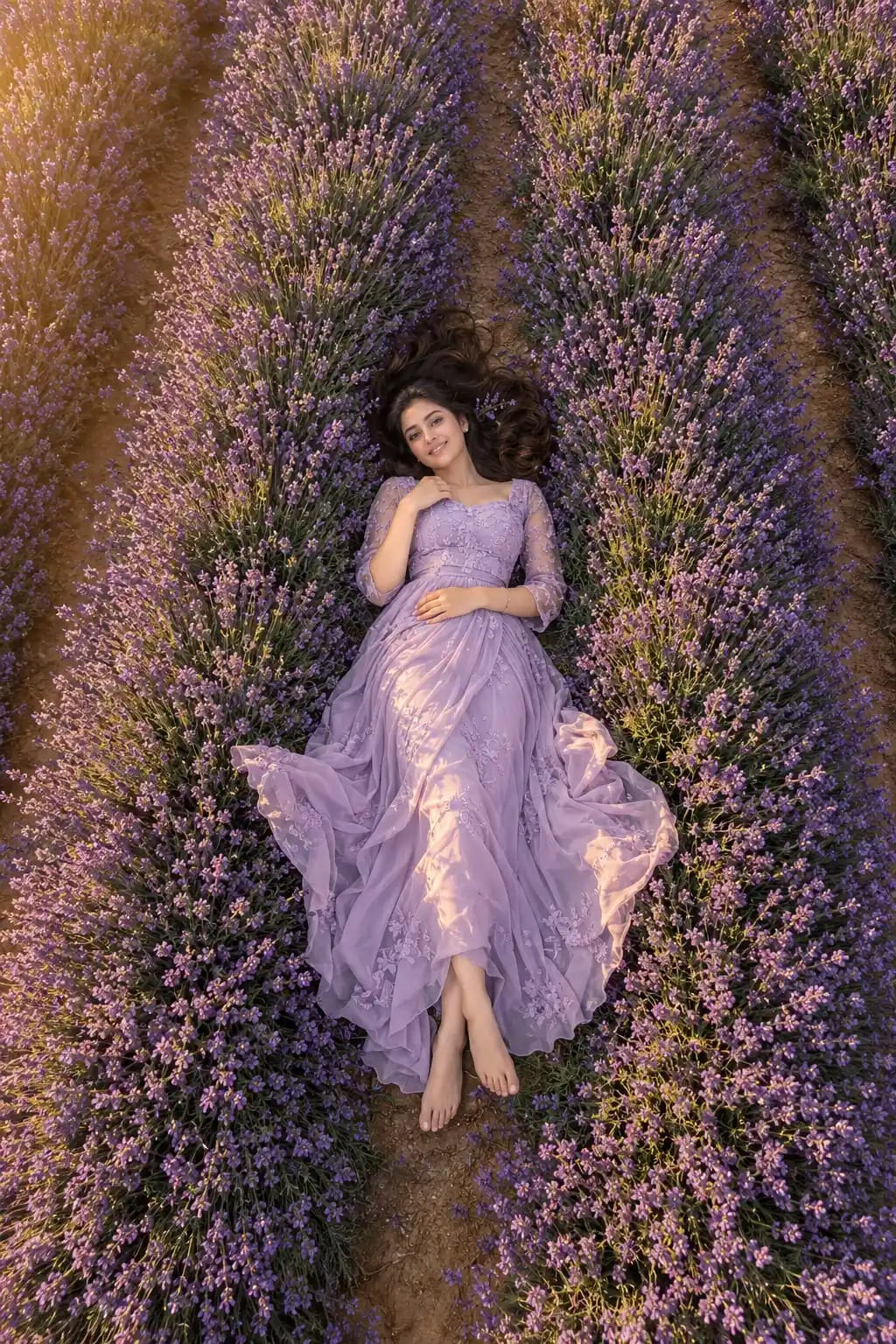 Aerial Lavender Field Portrait | Dreamy Bird's-Eye Drone Shot