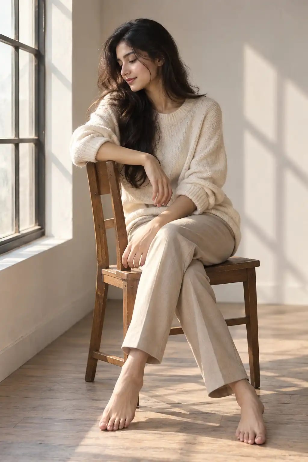 Minimalist Window-Light Chair Editorial | Soft Studio Portrait sample output