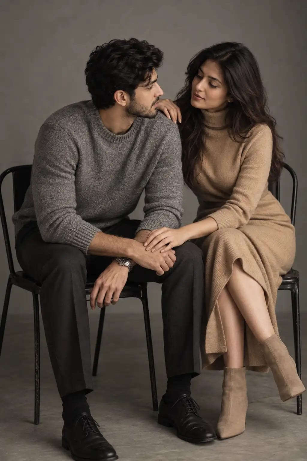 Minimalist Two-Chair Editorial Couple | Quiet Studio Portrait sample output