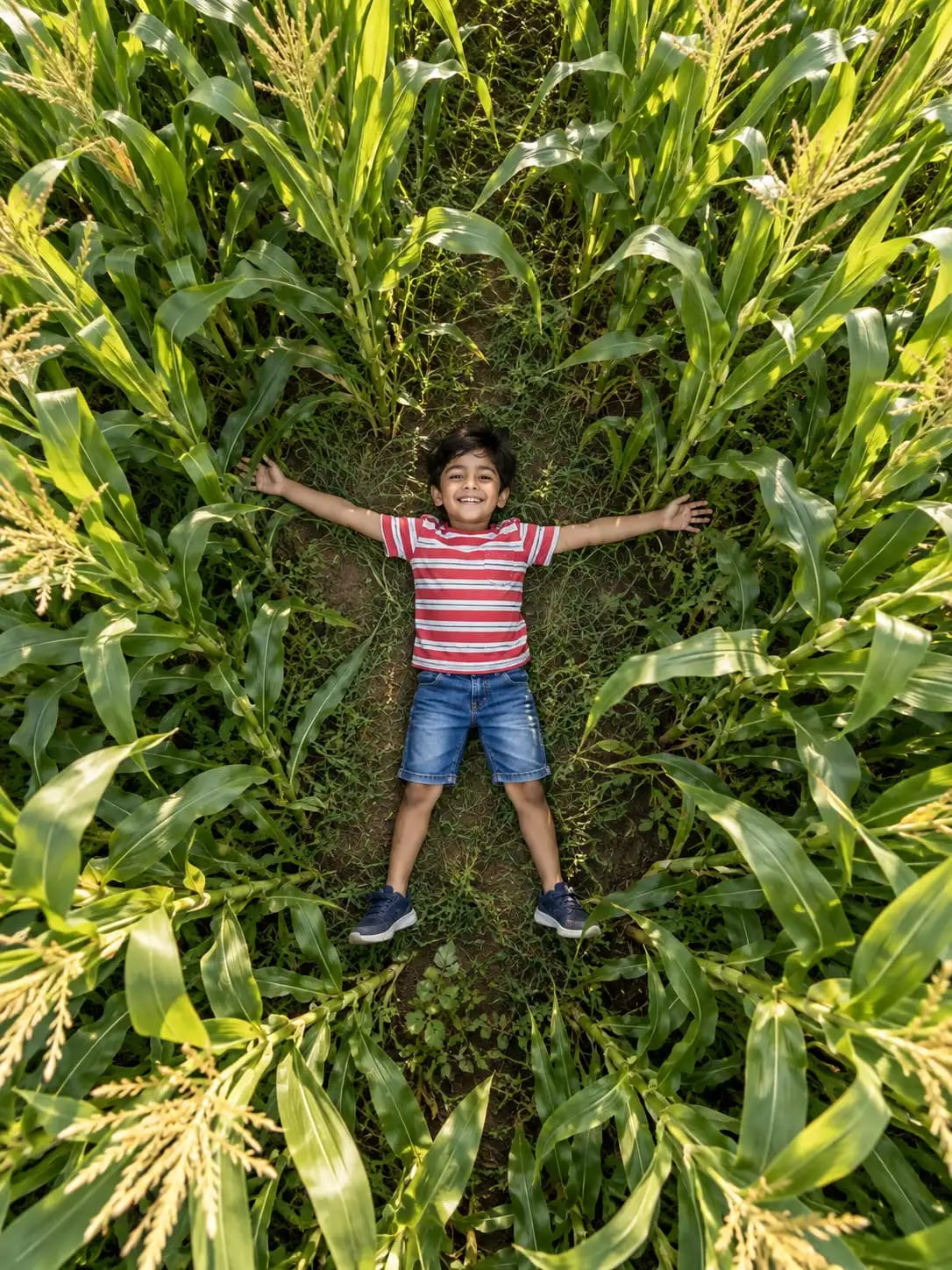 Aerial Corn Field Kids Portrait | Playful Bird's-Eye Drone Shot sample output