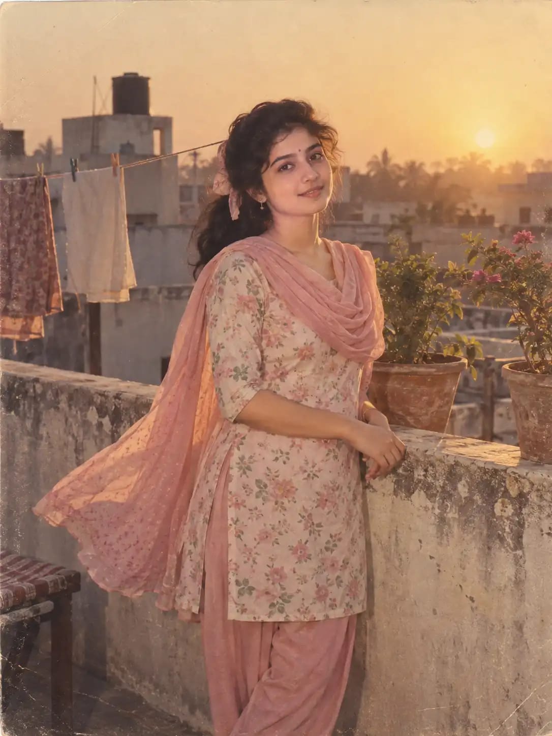 1980s Terrace Rooftop Portrait | Retro Evening Girls Photo