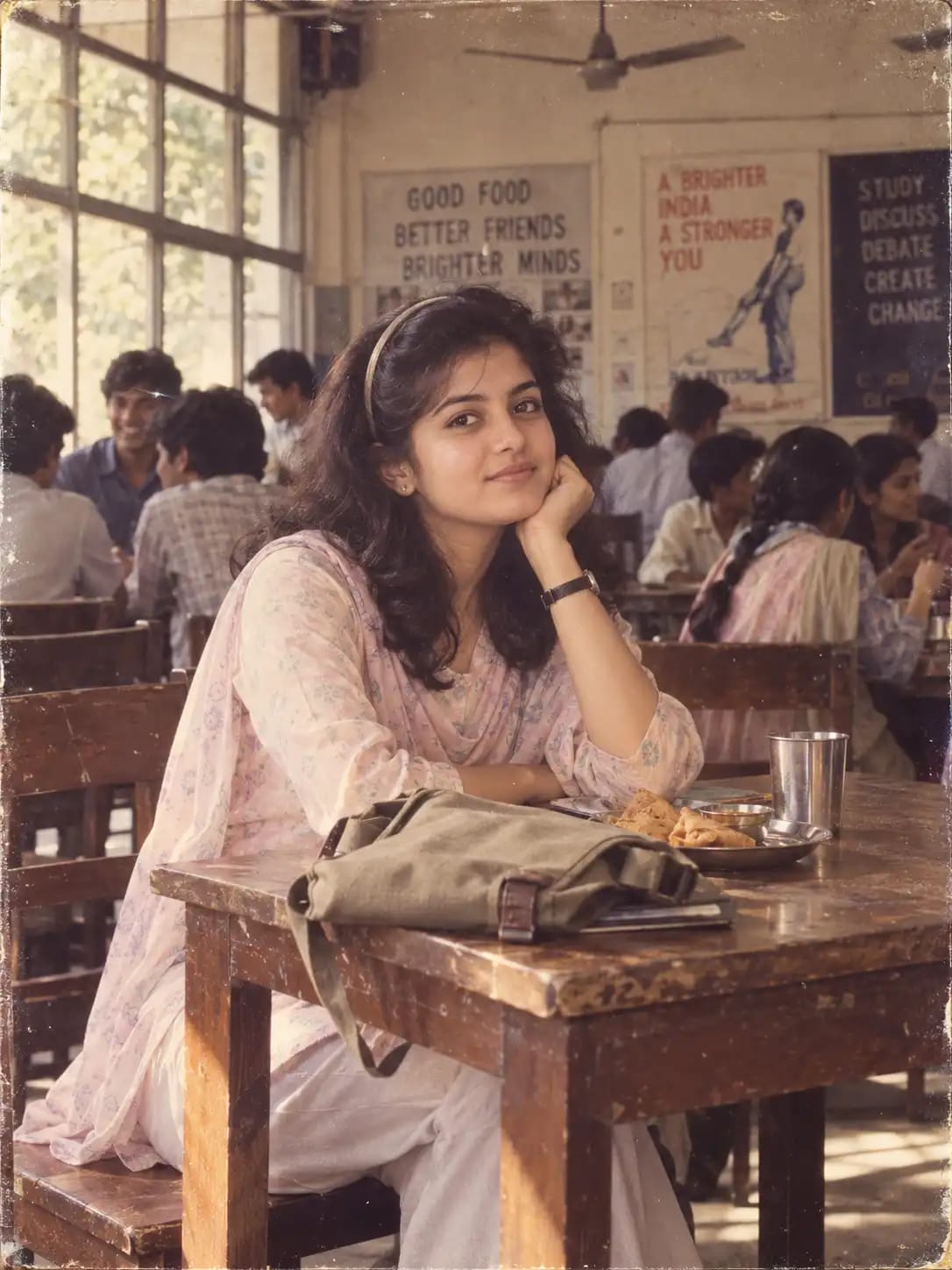 1980s College Canteen Portrait | Retro Campus Girls Photo sample output