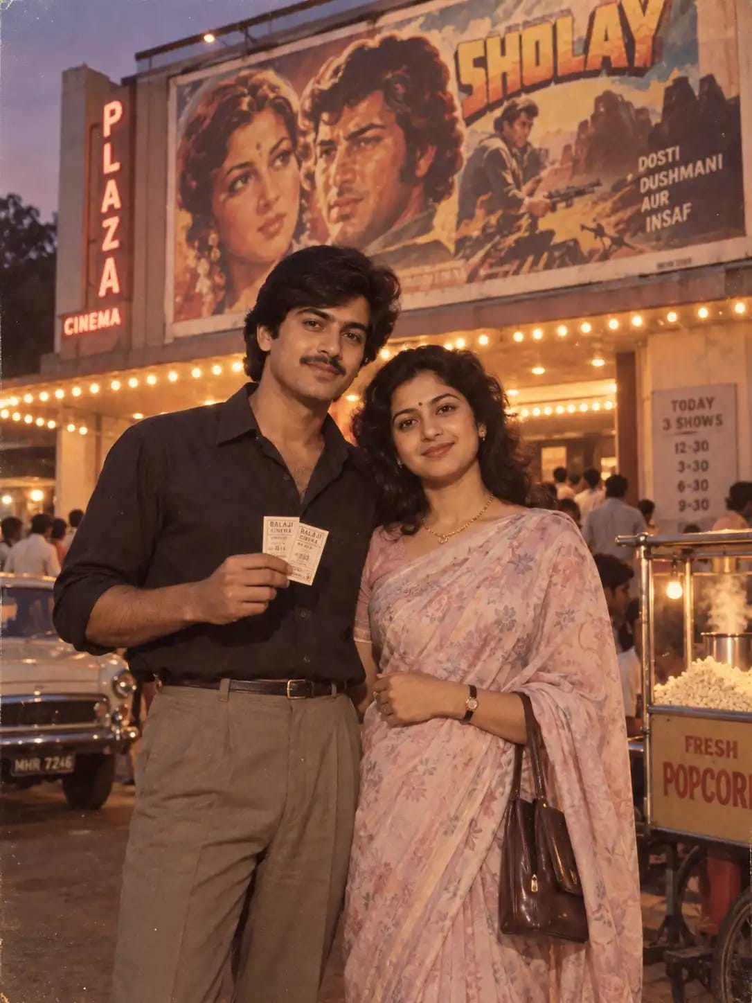 1980s Cinema Hall Queue Portrait | Retro Couple Evening Photo