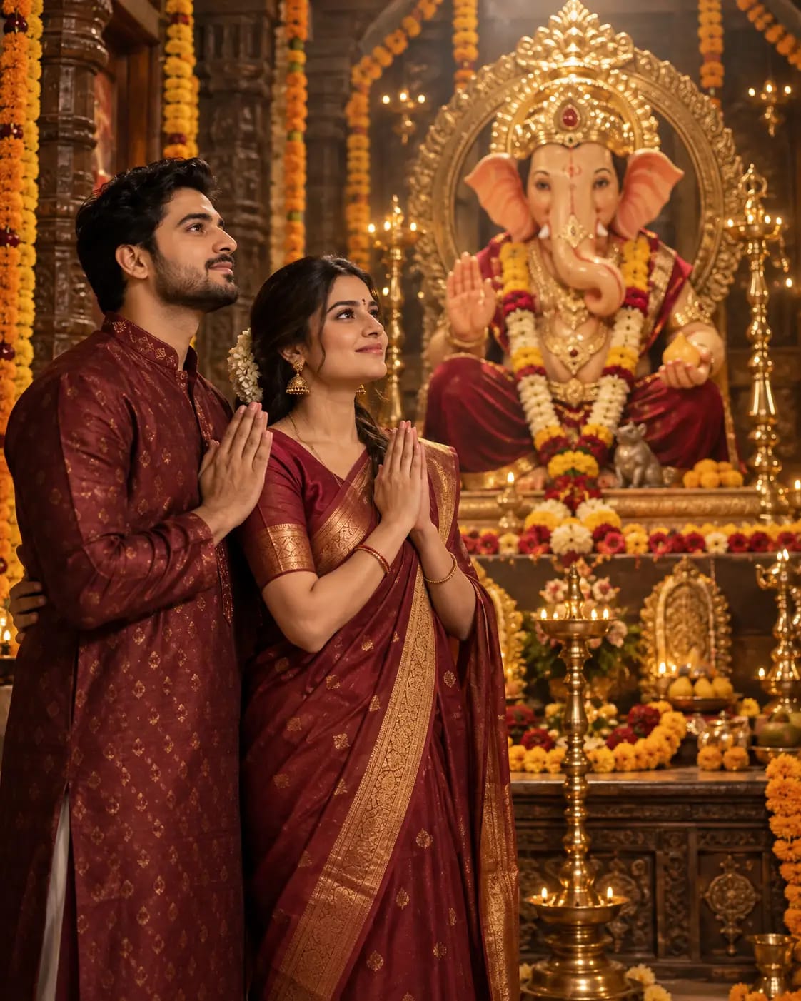 Ganpati Family Puja Circle Portrait | Premium Couple Devotional Photo sample output