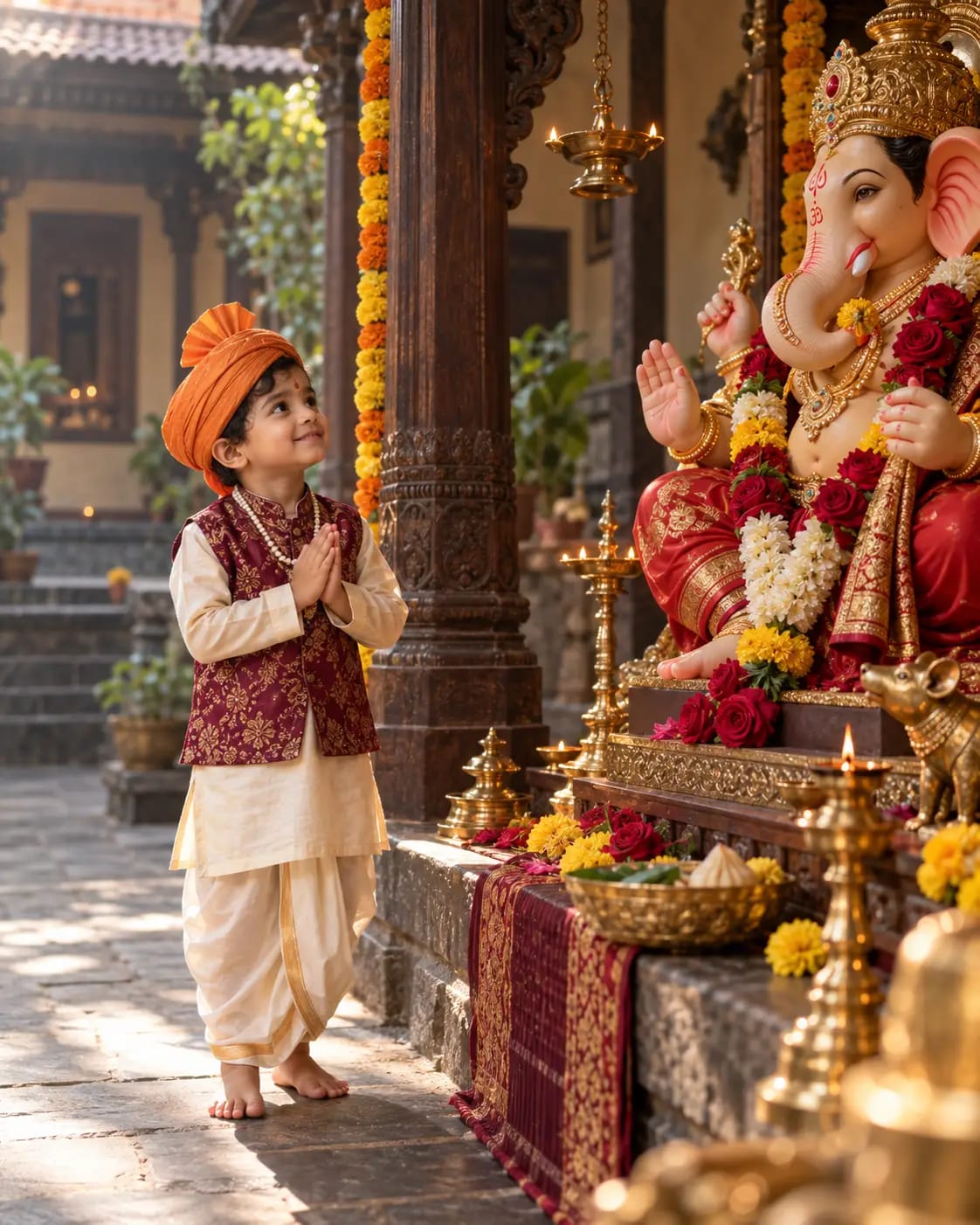 Ganpati Little Peshwa Boy Portrait | Premium Kids Devotional Photo