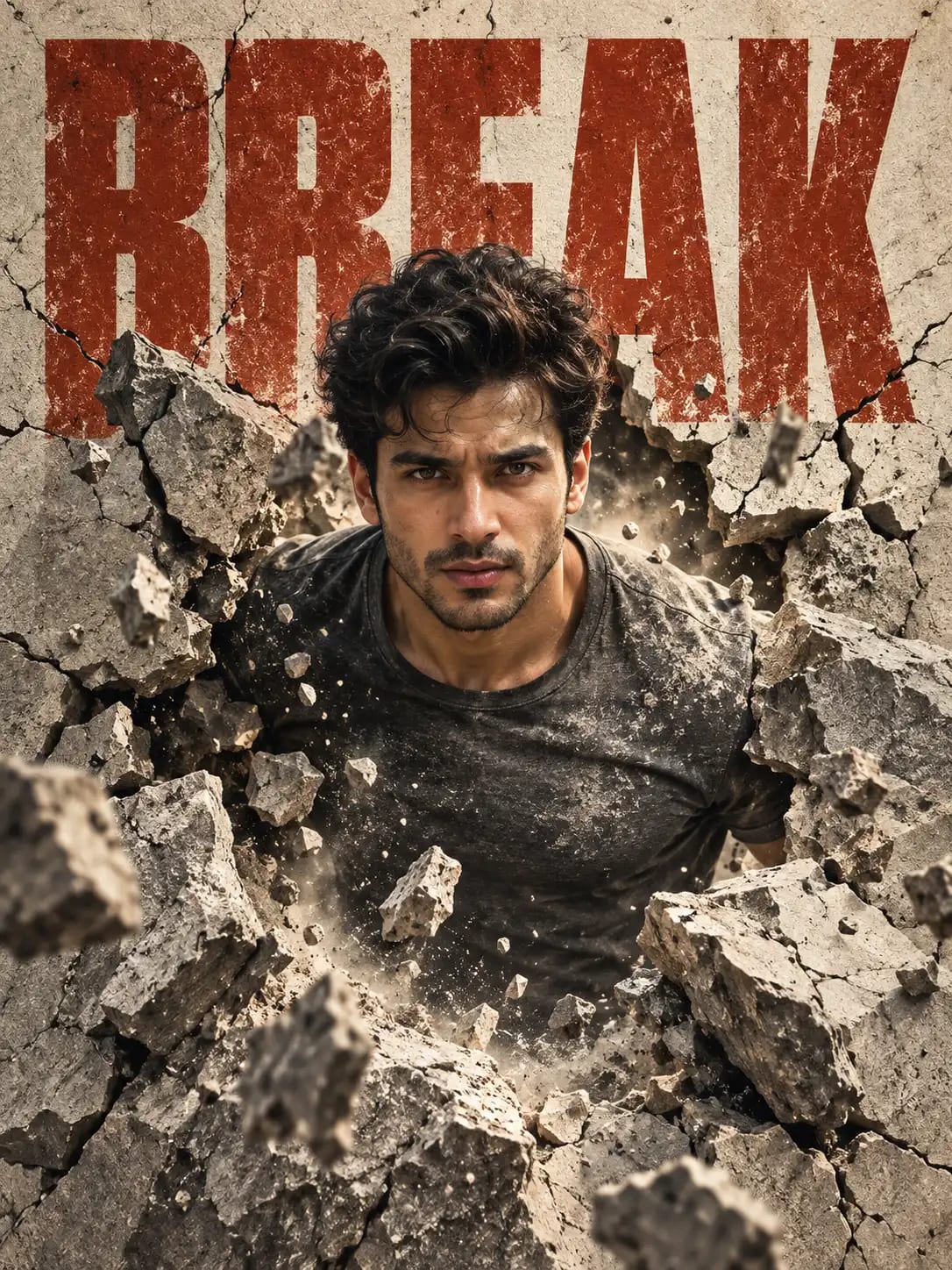 BREAK Shattering Stone Portrait | Premium Conceptual Editorial Poster