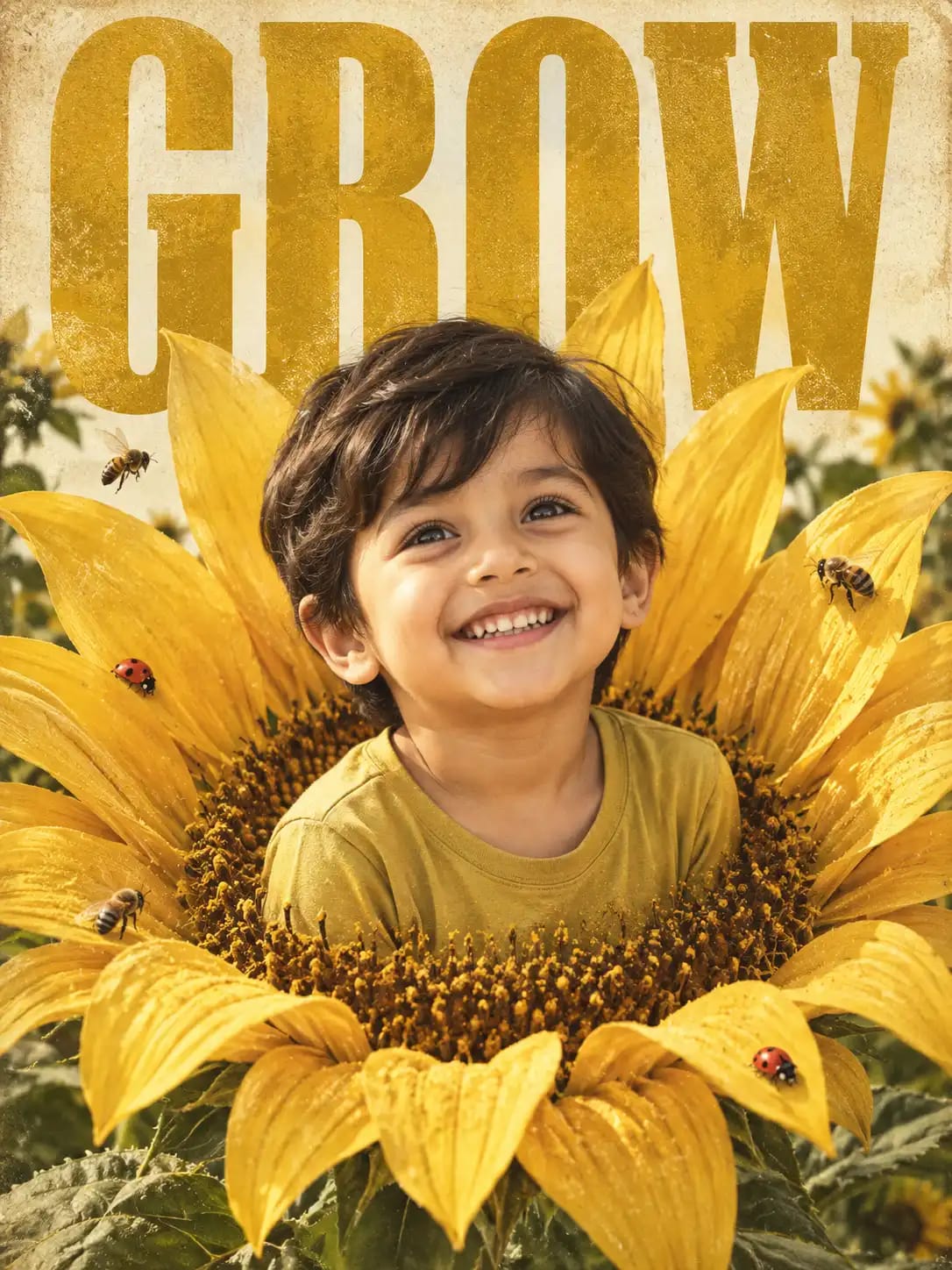GROW Giant Sunflower Portrait | Premium Conceptual Editorial Kids Poster sample output