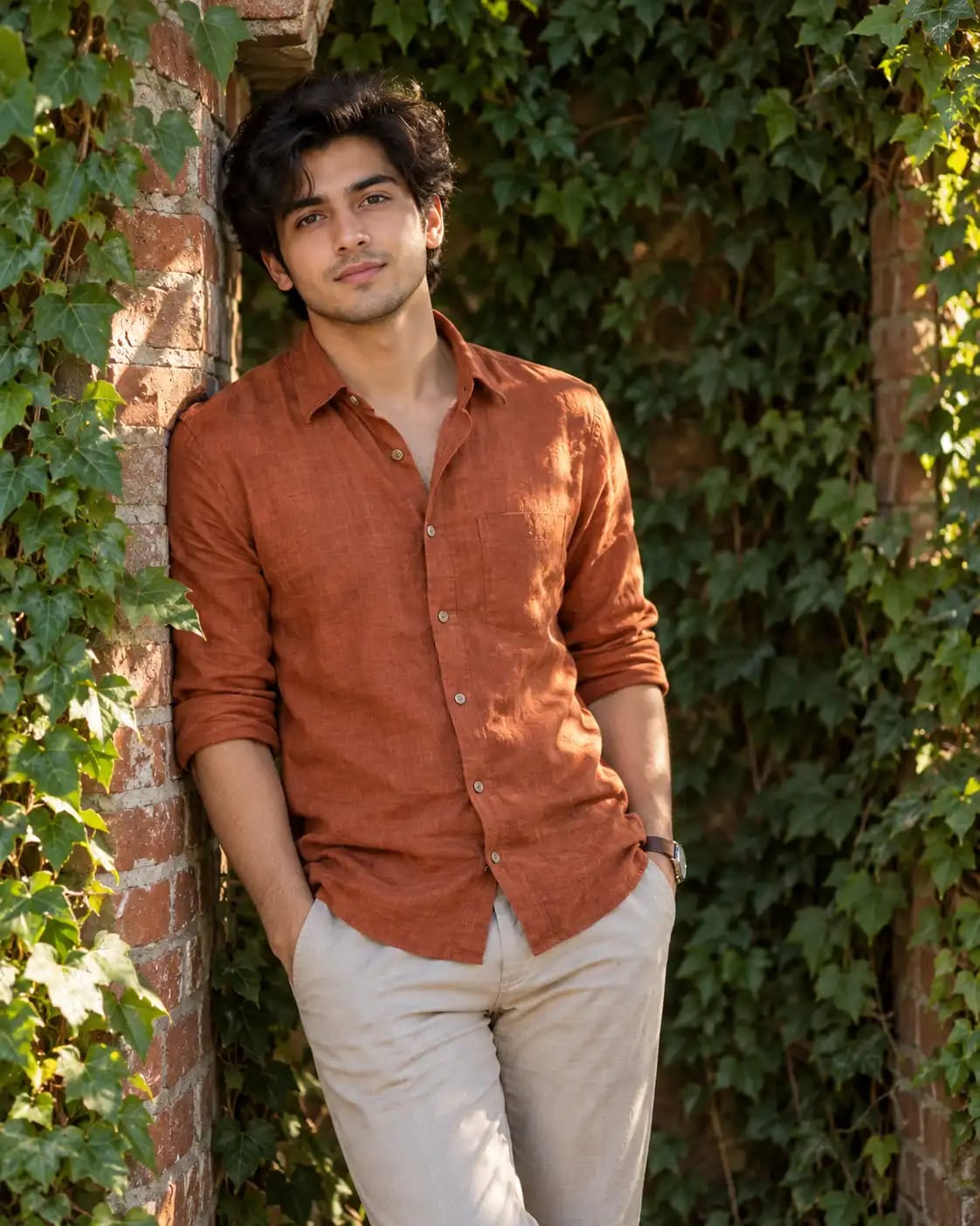 Ivy-Covered Brick Alcove Portrait | Premium Lifestyle Photo sample output