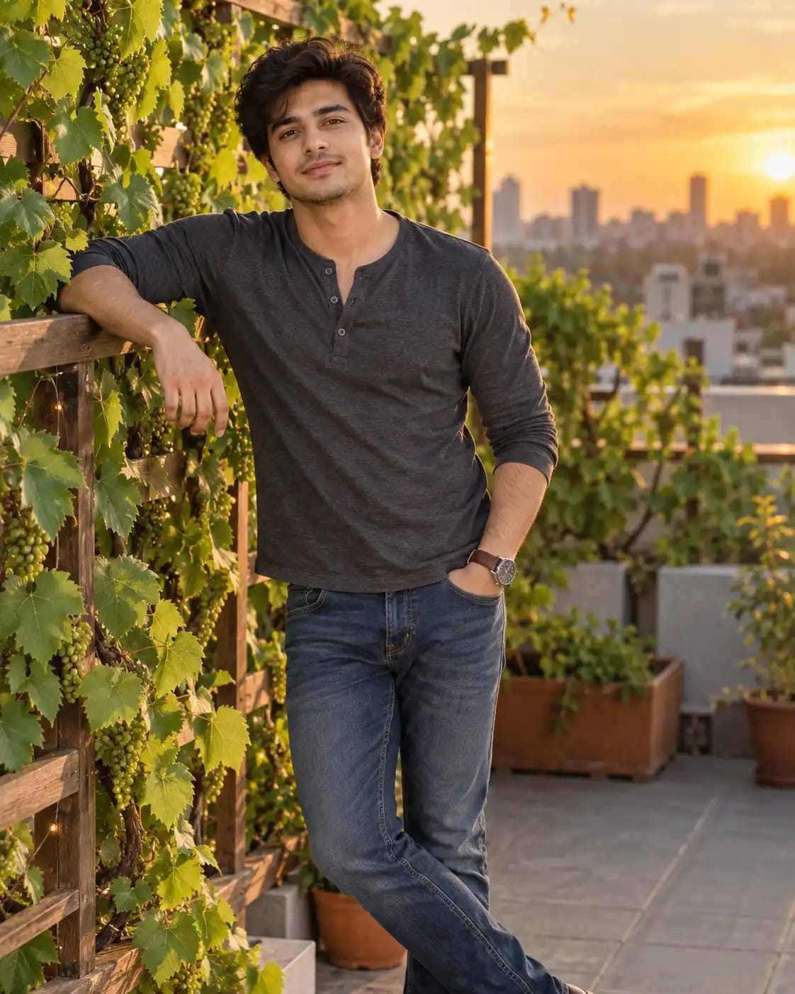 Rooftop Vine Trellis Portrait | Premium Lifestyle Boys Photo