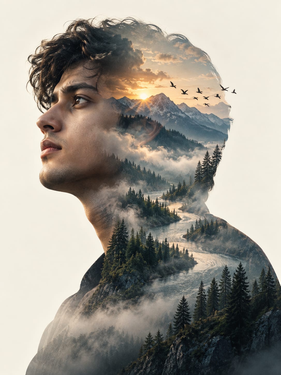 Double-Exposure Mountain Portrait | Premium Surreal Concept Photo sample output