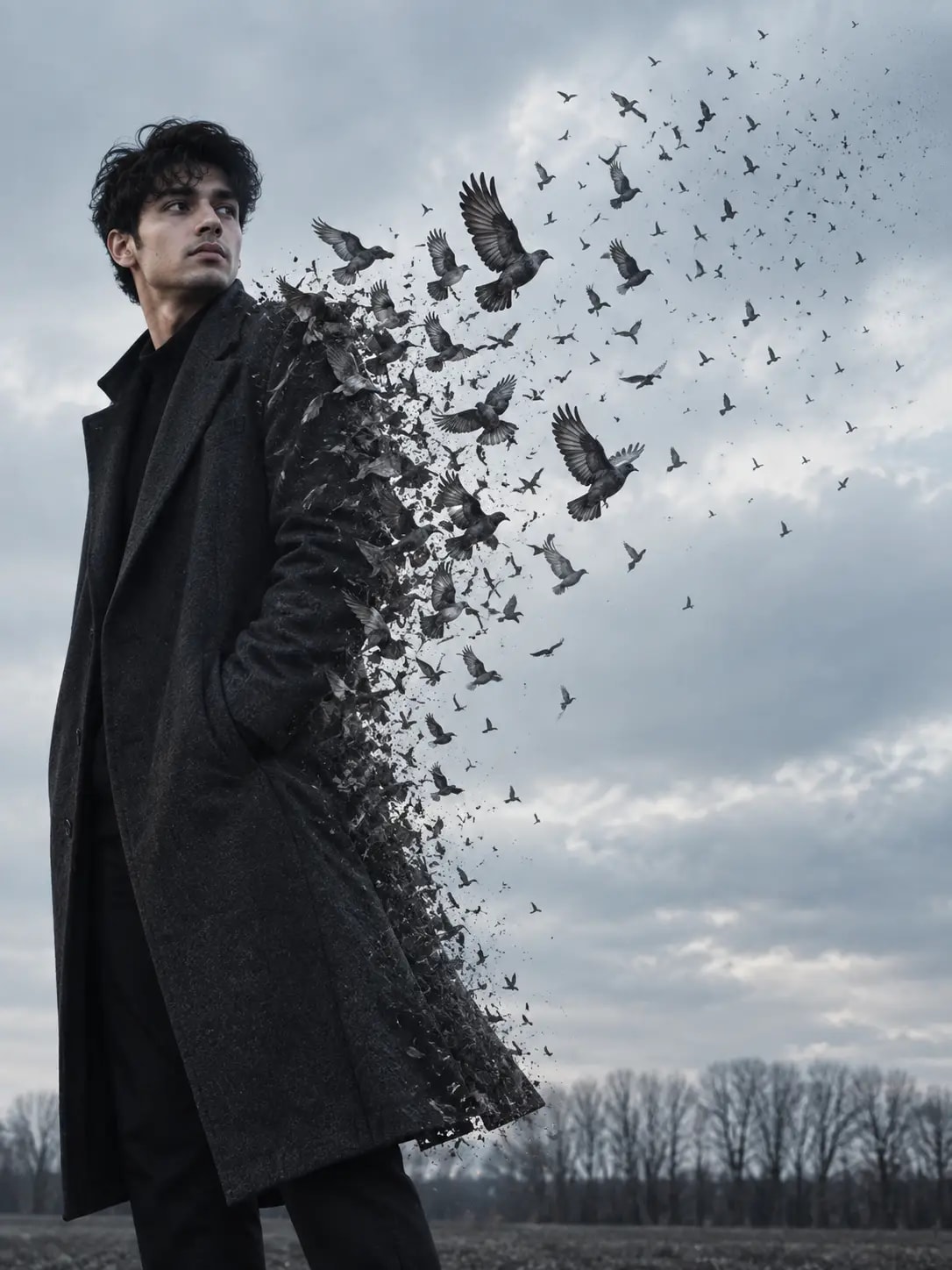 Bird Scatter Dispersal Portrait | Premium Surreal Concept Photo