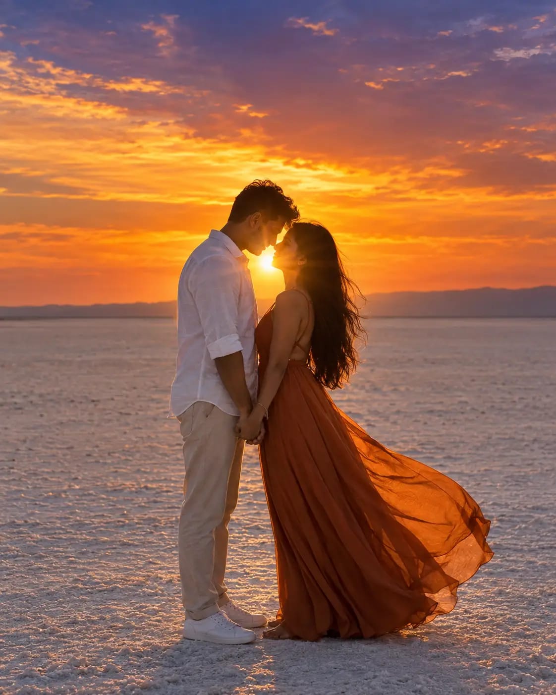 Shared Silhouette Sunset Portrait | Premium Cinematic Couple Photo