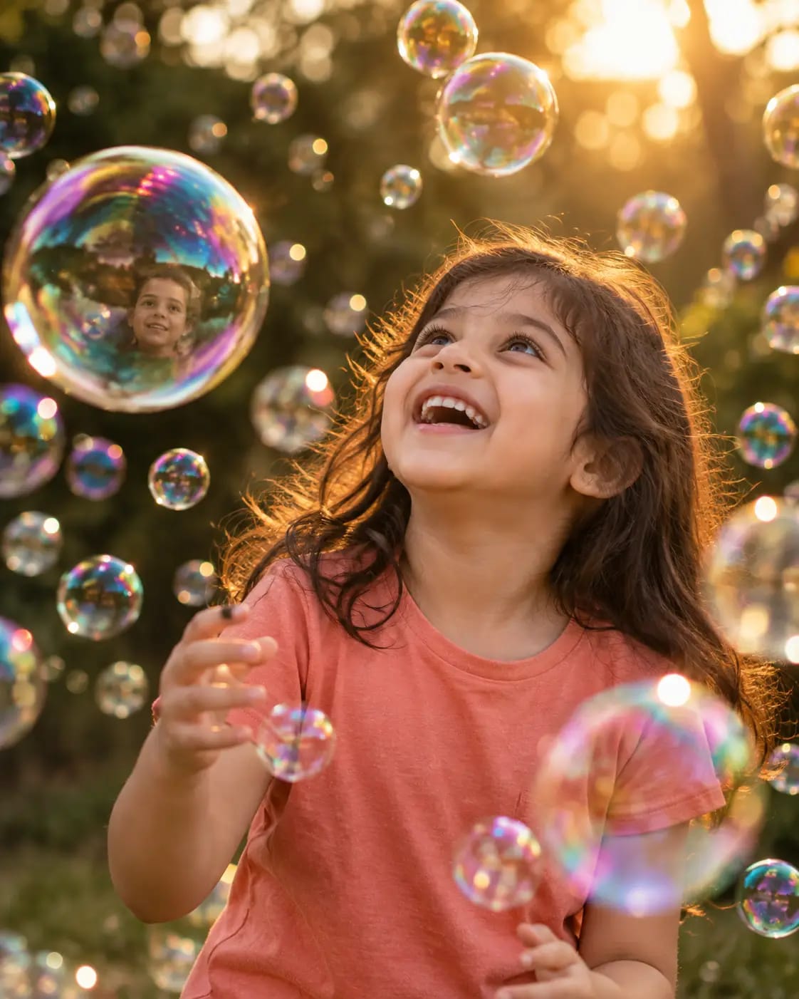 Bubble Refraction Close-Up Portrait | Premium Creative Kids Photo sample output
