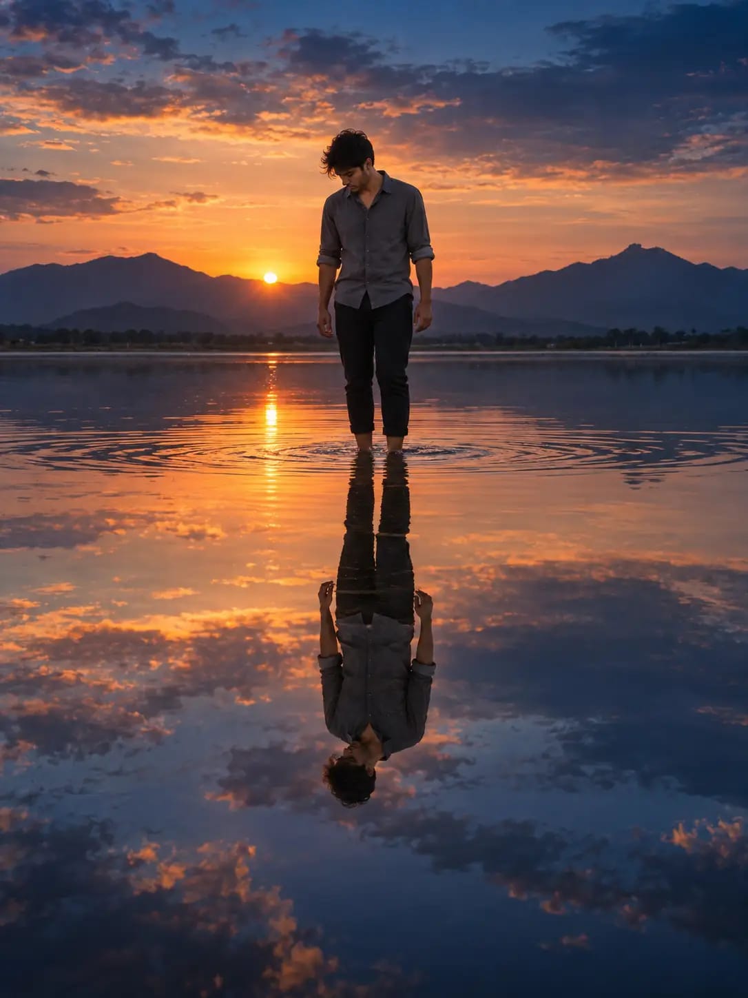 Mirror Water Reflection Portrait | Premium Surreal Boys Photo