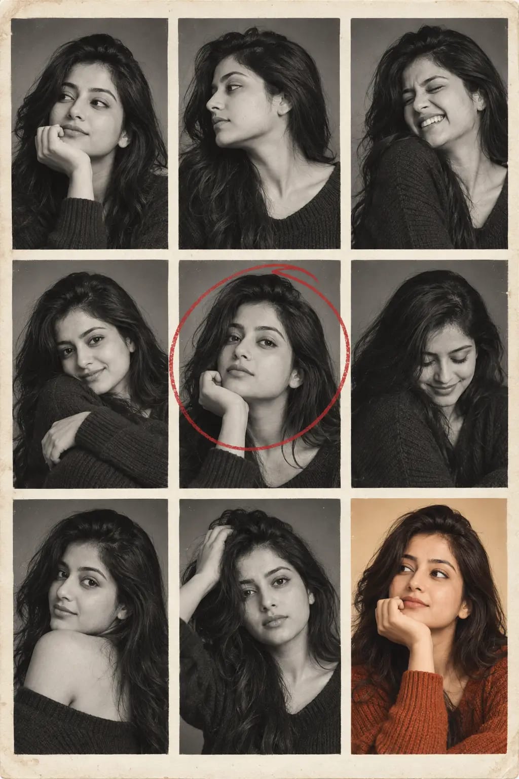 Contact Sheet Editorial Grid | Premium Multi-Frame Fashion Portrait