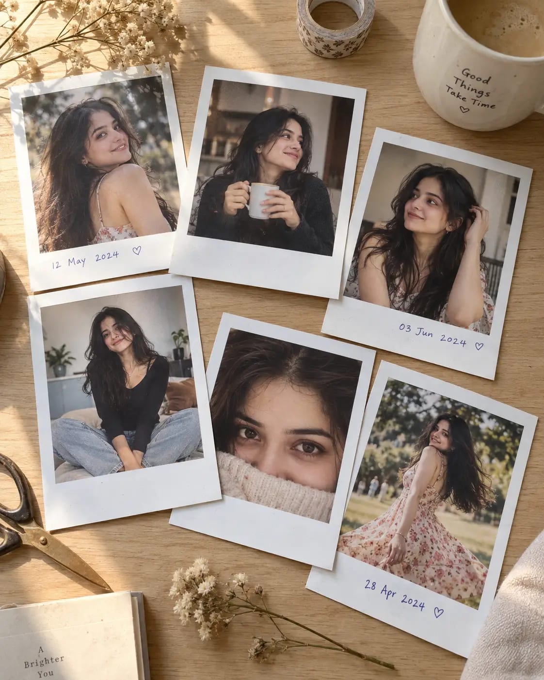 Polaroid Scatter Desk Portrait | Premium Collage Girls Photo