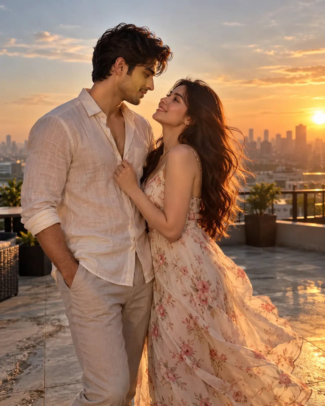 Luxury Rooftop Golden Hour Portrait | Premium Campaign Couple Trend Photo sample output