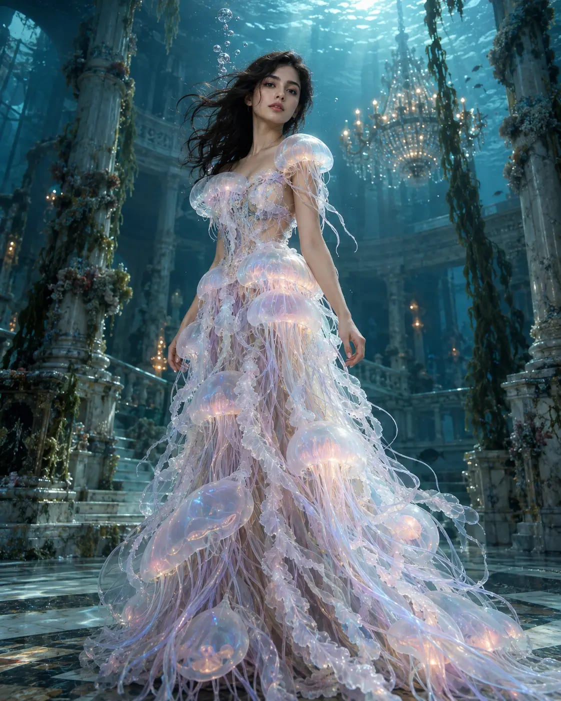 Jellyfish Gown Underwater Ballroom | Impossible Fashion Portrait sample output